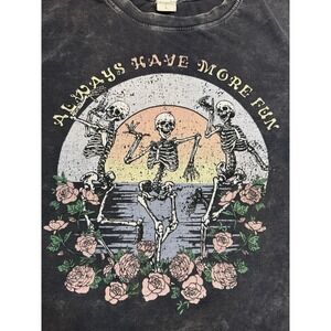 Vintage Style Dancing Skeletons & Roses Mineral Wash- Size Large Grunge/Fairy